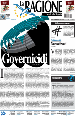 Prima pagina La Ragione di oggi - Quotidiano nazionale