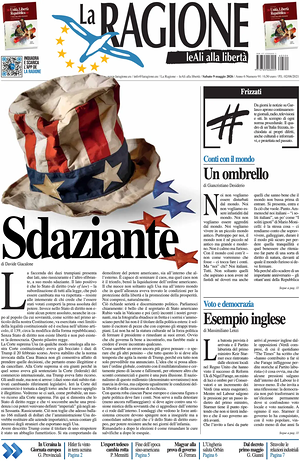 Prima pagina La Ragione di oggi - Quotidiano nazionale