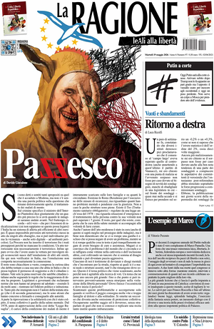 Prima pagina La Ragione di oggi - Quotidiano nazionale