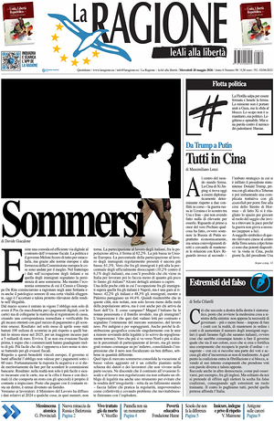 Prima pagina La Ragione di oggi - Quotidiano nazionale