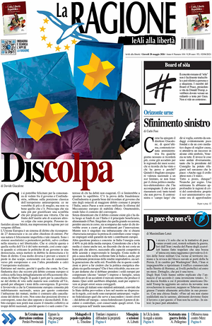 Prima pagina La Ragione di oggi - Quotidiano nazionale
