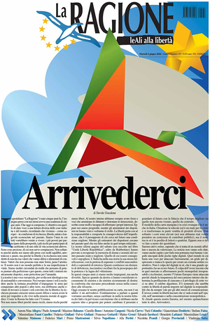 Prima pagina La Ragione di oggi - Quotidiano nazionale