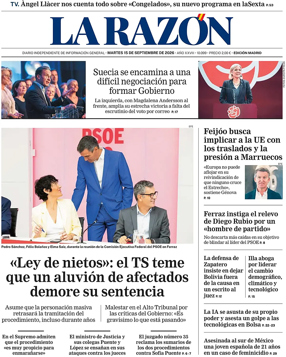 Portada La Razón de hoy - Quiosco 15 septiembre 2026