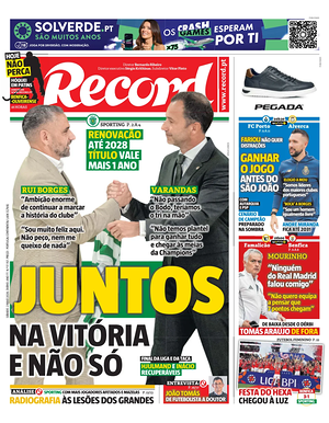 Capa de Record de hoje - Jornal desporto
