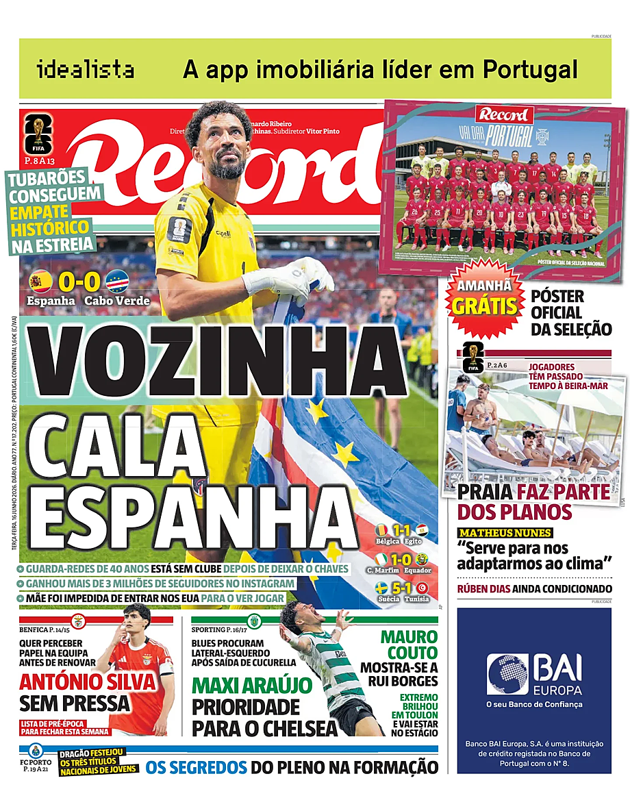 Capa de Record de hoje - Imprensa 16 Junho 2026
