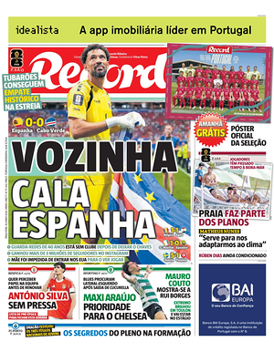 Capa de Record de hoje - Jornal desporto