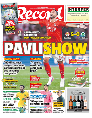 Capa de Record de hoje - Jornal desporto