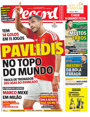 Capa de Record de hoje - Jornal desporto