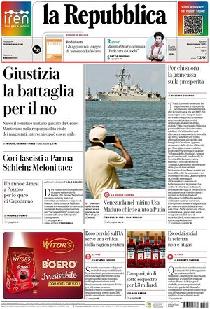 La Repubblica prima pagina