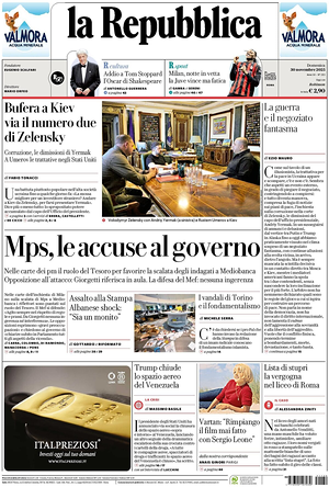 Prima pagina La Repubblica di oggi - Quotidiano nazionale