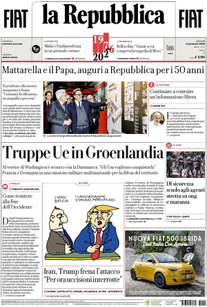 Prima pagina La Repubblica di oggi - Quotidiano nazionale