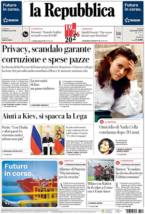 La Repubblica prima pagina