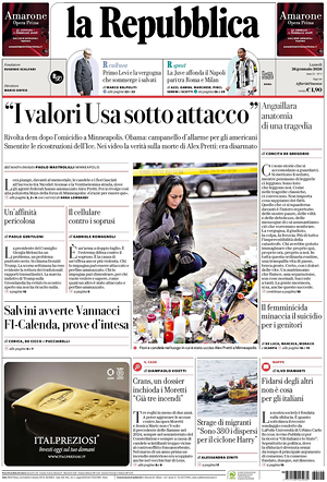 Prima pagina La Repubblica di oggi - Quotidiano nazionale