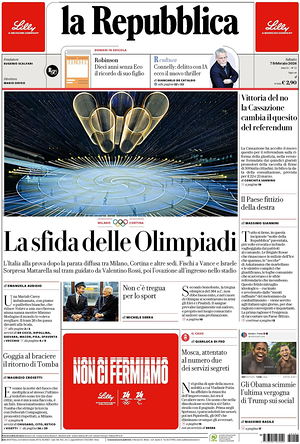 Prima pagina La Repubblica di oggi - Quotidiano nazionale