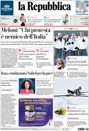 Prima pagina La Repubblica di oggi - Quotidiano nazionale