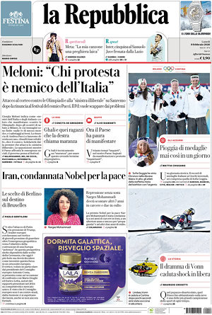 Prima pagina La Repubblica di oggi - Quotidiano nazionale