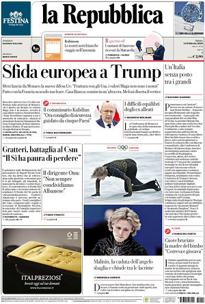 Prima pagina La Repubblica di oggi - Quotidiano nazionale