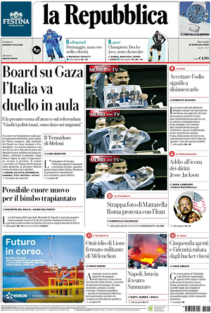 Prima pagina La Repubblica di oggi - Quotidiano nazionale