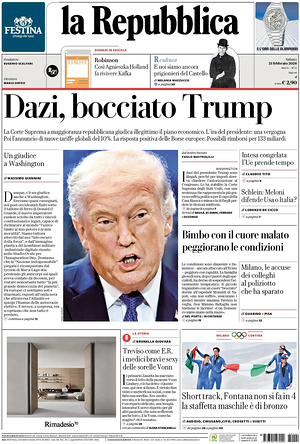 Prima pagina La Repubblica di oggi - Quotidiano nazionale