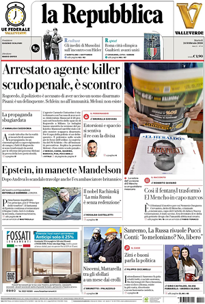Prima pagina La Repubblica di oggi - Quotidiano nazionale