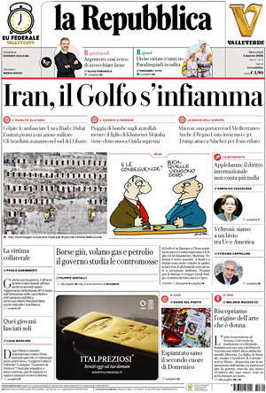 Prima pagina La Repubblica di oggi - Quotidiano nazionale