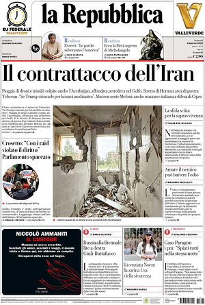 Prima pagina La Repubblica di oggi - Quotidiano nazionale
