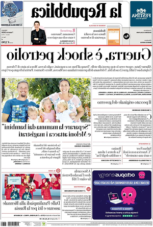 Prima pagina La Repubblica di oggi - Quotidiano nazionale