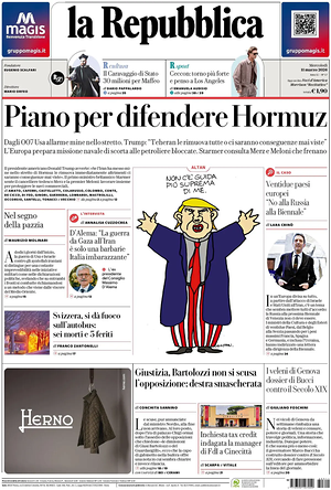 Prima pagina La Repubblica di oggi - Quotidiano nazionale
