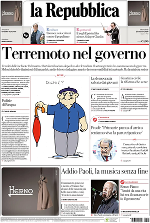 Prima pagina La Repubblica di oggi - Quotidiano nazionale