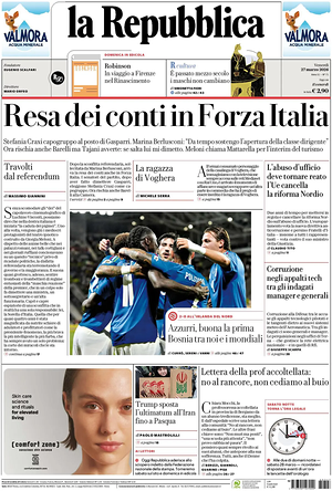 Prima pagina La Repubblica di oggi - Quotidiano nazionale