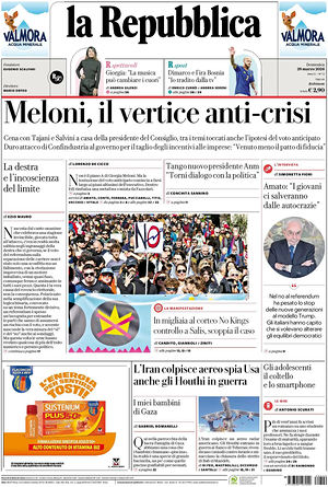 Prima pagina La Repubblica di oggi - Quotidiano nazionale