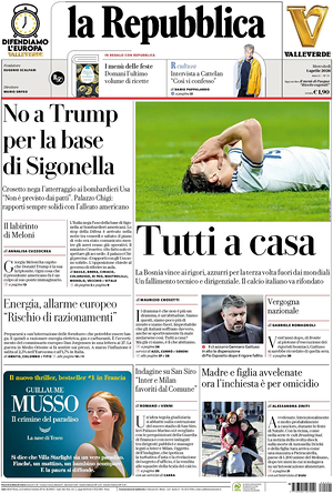 Prima pagina La Repubblica di oggi - Quotidiano nazionale