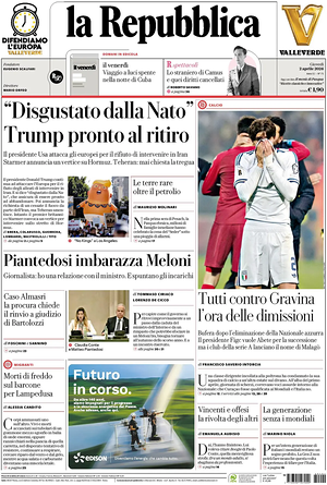 Prima pagina La Repubblica di oggi - Quotidiano nazionale