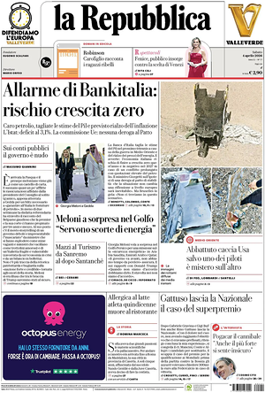 Prima pagina La Repubblica di oggi - Quotidiano nazionale