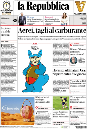 Prima pagina La Repubblica di oggi - Quotidiano nazionale