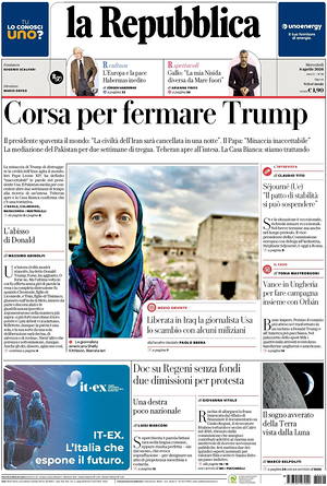 Prima pagina La Repubblica di oggi - Quotidiano nazionale