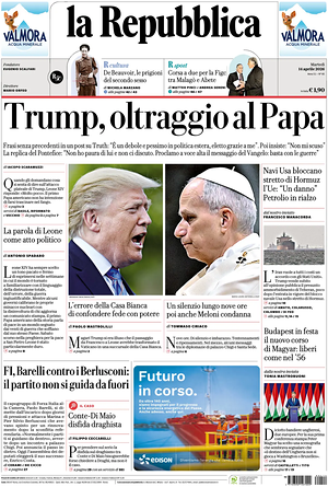 Prima pagina La Repubblica di oggi - Quotidiano nazionale