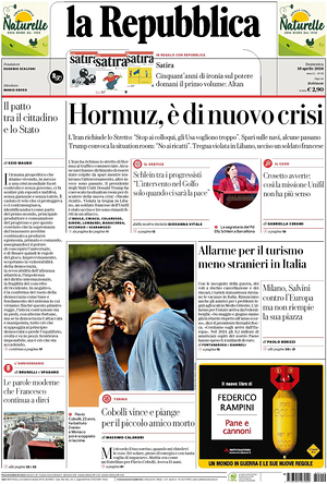La Repubblica prima pagina