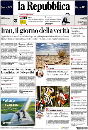 Prima pagina La Repubblica di oggi - Quotidiano nazionale
