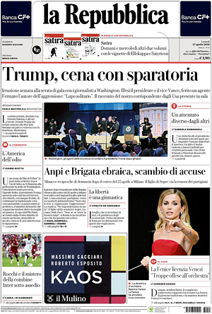Prima pagina La Repubblica di oggi - Quotidiano nazionale