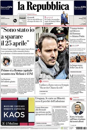 Prima pagina La Repubblica di oggi - Quotidiano nazionale