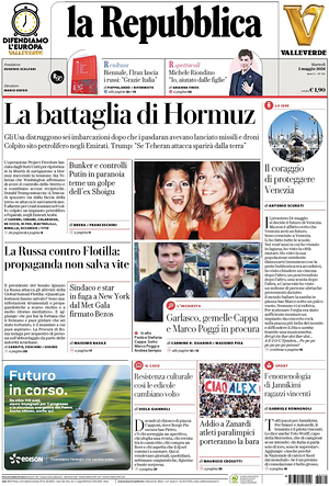 Prima pagina La Repubblica di oggi - Quotidiano nazionale