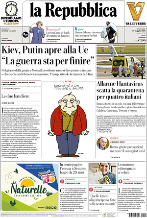 Prima pagina La Repubblica di oggi - Quotidiano nazionale