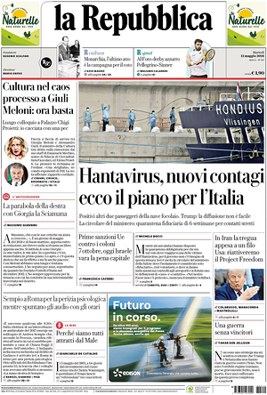 Prima pagina La Repubblica di oggi - Quotidiano nazionale
