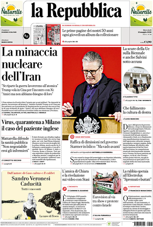 Prima pagina La Repubblica di oggi - Quotidiano nazionale