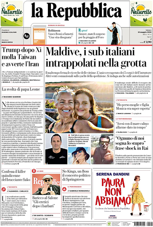Prima pagina La Repubblica di oggi - Quotidiano nazionale