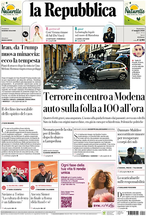 Prima pagina La Repubblica di oggi - Quotidiano nazionale