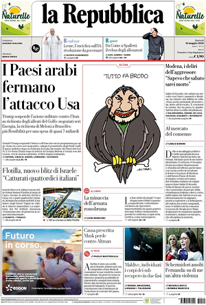 Prima pagina La Repubblica di oggi - Quotidiano nazionale