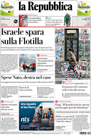 Prima pagina La Repubblica di oggi - Quotidiano nazionale