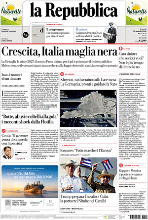 Prima pagina La Repubblica di oggi - Quotidiano nazionale
